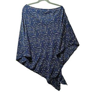 Michael Kors Kaftan Poncho Topper Size L/XL Blue Floral Boho Hippie Lagenlook
